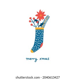 Christmas sock colorful cute vector greeting card template