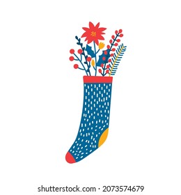 Christmas sock cute New year winter holidays vector illustration