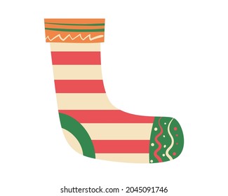 Christmas sock, decorate element retro, vintage. Vector illustration