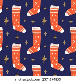 Christmas Sock Doodle Groovy Snowman Xmas New Year Seamless Pattern Background