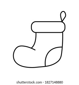 Christmas sock. Doodle icon. Vector illustration. Design element for coloring book. 