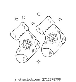 Navidades Icono de doodle de calcetín con Vector de fondo blanco