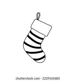 Christmas sock doodle illustration. Christmas sock hand drawn icon. Gift sock doodle illustration.