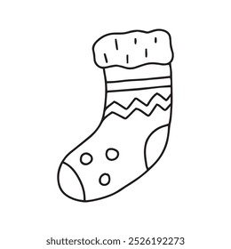 Christmas sock in doodle style. Vector isolated on white background