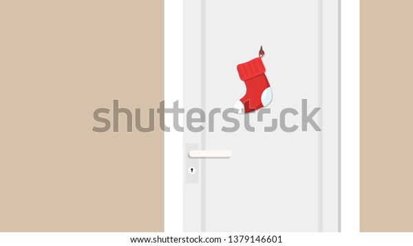 Christmas Sock Door Vector Wallpaper Free Stock Vector Royalty