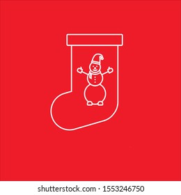 Christmas sock  element in flat simple style on red background.