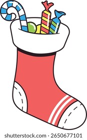 Christmas sock filled candy cane