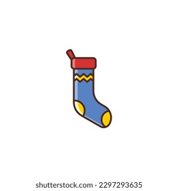 Christmas Sock Filled Color Icon - Happy New Year Party Vector Illustration.