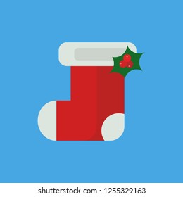 Christmas Sock flat icon isolated on blue background. Simple Christmas sign symbol in flat style. New year and winter elements Vector illustration for web and mobile design.