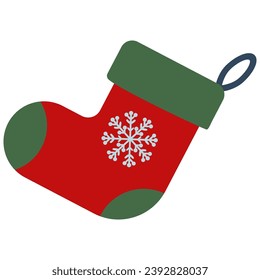 Christmas sock flat icon isolated on white background.