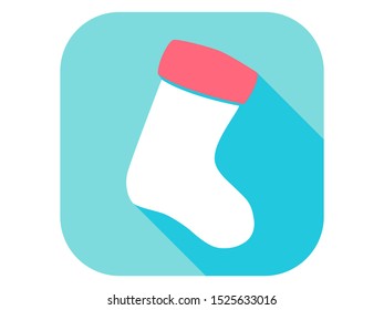 Christmas sock flat icon with long shadow. Vector illustration