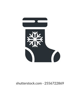 Christmas sock flat icon. New year, holiday and snowflake. New year. Isolated vector illustration