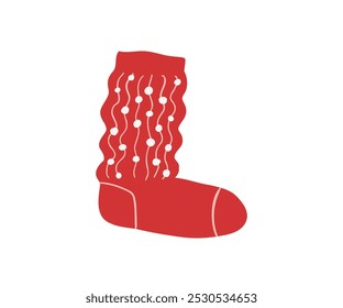 Christmas sock in flat style. Hand drawn vector illustration.