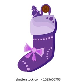 Christmas sock full of candies, cookies and gifts, isolated on a white background. Vector illustration