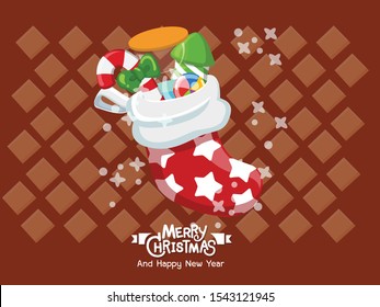 Christmas sock full of gifts inside. Vector clipart illustration for stockings or socks collection. Celebration event for Birthday and Merry Christmas , Newyear