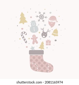 Christmas with a sock full of gifts. Xmas ornament. Vector