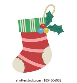 Christmas sock gift bag vector illustration cartoon isolated on white background. Cute Christmas vector cartoon.
