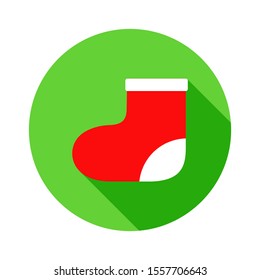 Christmas sock gift icon. Vector image flat design with long shadow. Christmas and New Year sign concept.