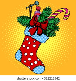 Christmas sock for gifts pop art retro style