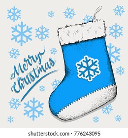 Christmas sock for gifts that hang on the fireplace. Sock Saint Nicholas Vector illustration