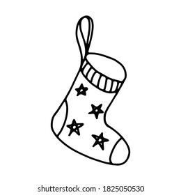 Christmas sock for gifts. Vector element for the design of postcards, packaging, and prints.