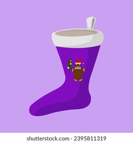 Christmas sock with gingerbread. Viollet vector illustration