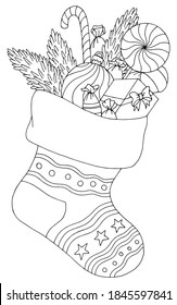 Christmas sock graphic New Year black white sketch isolated illustration vector