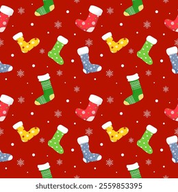 Christmas sock hand drawing seamless pattern vector illustration.