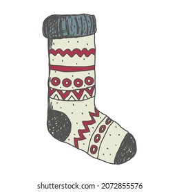 Christmas sock hand drawn. Sketch. Happy New Year and Merry Christmas