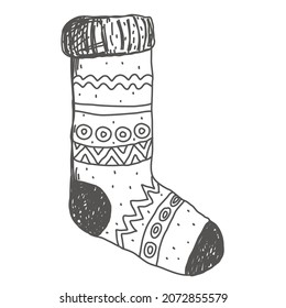 Christmas sock hand drawn. Sketch. Happy New Year and Merry Christmas