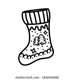 Christmas sock hand drawn vector illustration in Doodle style. Design for greeting cards, printing, advertising