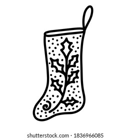 Christmas sock hand drawn vector illustration in Doodle style. Design for greeting cards, printing, advertising