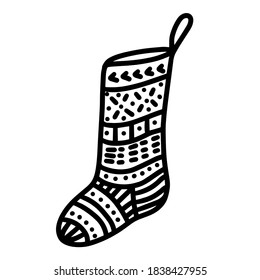 Christmas sock hand drawn vector illustration in Doodle style. Design for greeting cards, printing, advertising