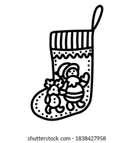 Christmas sock hand drawn vector illustration in Doodle style. Design for greeting cards, printing, advertising