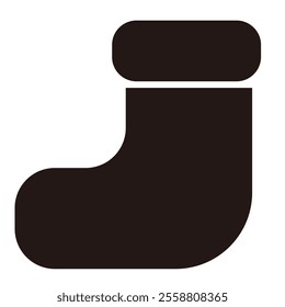 Christmas Sock icon, black silhouette, simple geometric shape, rounded edges, abstract design, white background, clean lines, vector illustration.