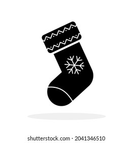 Christmas sock icon. Black christmas sock with snowflake. Vector illustration