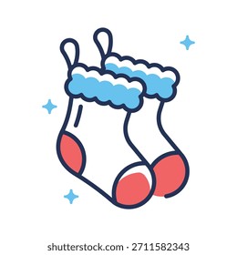 Icono de calcetín de Navidades diseñado creativamente en estilo de contorno plano