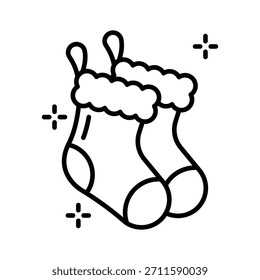 Icono de calcetín de Navidades diseñado creativamente en estilo de contorno