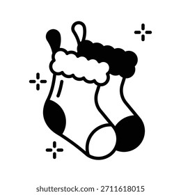 Christmas sock icon creatively designed in glyph style