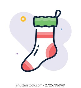 Weihnachtssocken-Symbol, kreativ im flachen Umrissstil gestaltet