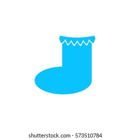 Christmas sock icon flat. Blue pictogram on white background. Vector illustration symbol