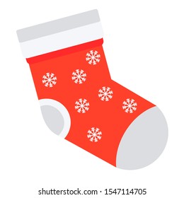 Christmas sock icon. Flat design vector illustration.