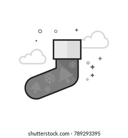 Christmas sock icon in flat outlined grayscale style. Vector illustration.