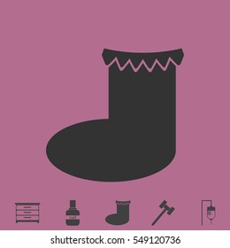 Christmas sock icon flat. Simple vector grey pictogram and bonus symbol