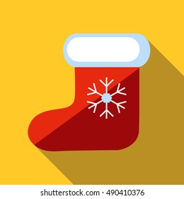 Christmas sock icon in flat style isolated with long shadow vector illustration