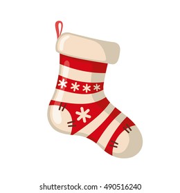 Christmas sock icon in flat style isolated on white background. Vector illustration.