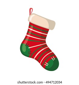 Christmas sock icon in flat style isolated on white background. Vector illustration.