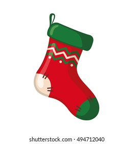 Christmas sock icon in flat style isolated on white background. Vector illustration.