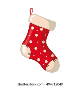 Christmas sock icon in flat style isolated on white background. Vector illustration.