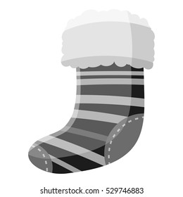 Christmas sock icon. Gray monochrome illustration of christmas sock vector icon for web
